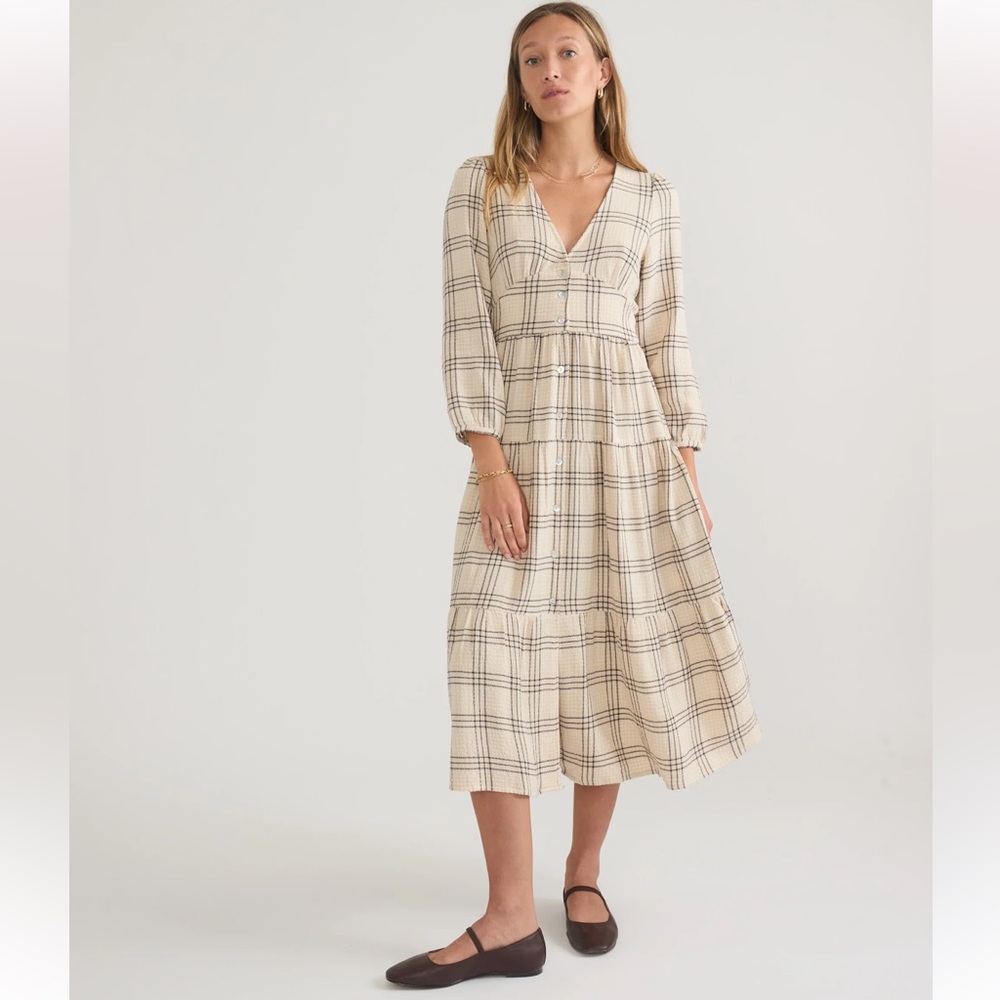 Marine Layer Maeve Maxi Dress Cream Windowpane Size Large